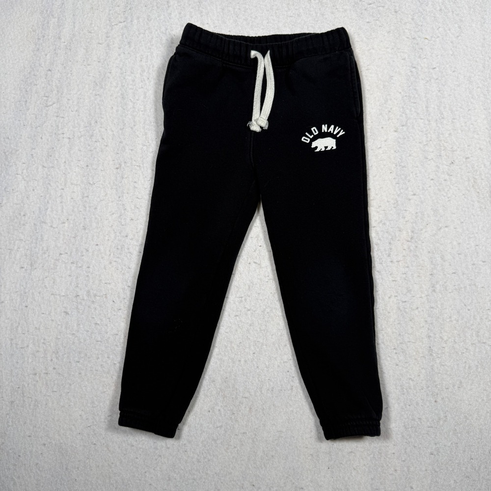 Old Navy Kids Black Fleece Lined Jogger Sweatpants Bear Logo 4T